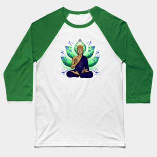 Abhaya Mudra Buddha with Lotus Flower, Green and Blue Baseball T-Shirt